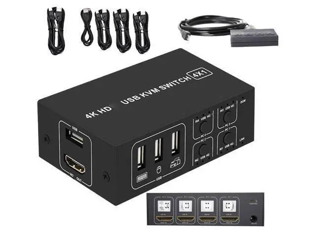Main image of 4 Port HDMI KVM Switch 4K@30HZ/1080P@60HZ USB HDMI KVM Switcher 4 in 1 Out USB HDMI for Mouse Keyboard Hub for PC Laptop Win7 Win10 MAC