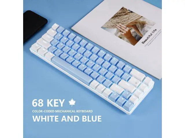 Alt view image 2 of 7 - 68 Keys Blue White Mechanical Gaming Keyboard 60% Keyboard Anti-Ghosting Type-C USB Wired and Wireless Bluetooth Connection mode LED Backlit Keyboard for Computer PC Laptop (Blue Switch) (Blue White)
