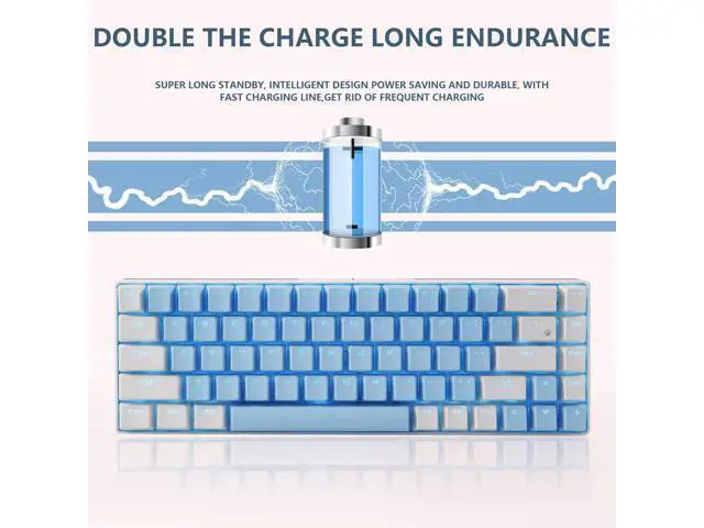 Alt view image 3 of 7 - 68 Keys Blue White Mechanical Gaming Keyboard 60% Keyboard Anti-Ghosting Type-C USB Wired and Wireless Bluetooth Connection mode LED Backlit Keyboard for Computer PC Laptop (Blue Switch) (Blue White)