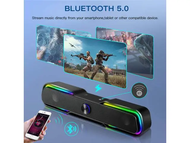 Alt view image 2 of 7 - Computer Speakers,ARCHEER PC RGB Gaming Speakers Wired Computer Soundbar Bluetooth 5.0 USB Powered Desktop Speakers with Stereo Bass LED Light for Desktop PC Laptop Tablet Smartphones (10W/Black)