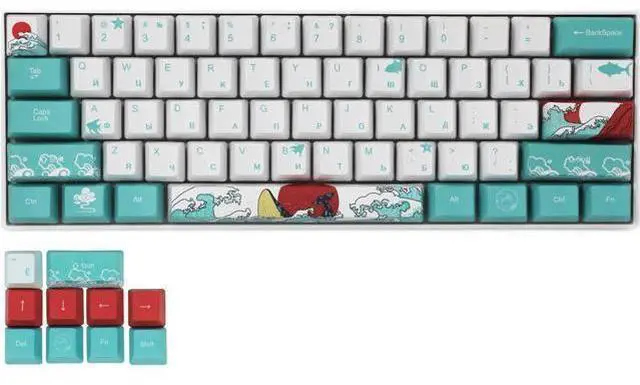 Alt view image 2 of 7 - (Only Keycaps) Russian Coral Sea 60% PBT Keycaps Set OEM Profile for MX Switches Mechanical Gaming Keyboard GK61 64