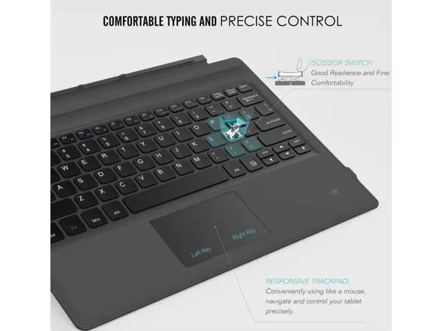 Alt view image 6 of 7 - For Microsoft Surface Pro 7/Pro 6/5 Type Cover Wireless Bluetooth Keyboard with Touchpad and 7-Color LED Backlit