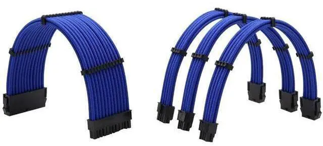 Main image of Sleeved Cables PSU Extension Kit 18AWG 30cm ATX 24pin,CPU4+4p,PCI-E 6+2p for ATX Power Supply Cable with Black Cable Comb (Blue)