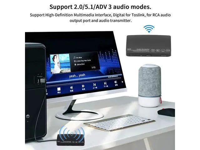 Alt view image 2 of 7 - HDMI Splitter, HDMI Audio Extractor Switch, Bluetooth 5.0/4K/60HZ Analog Stereo R/L Audio Extractor Compatible with Dolby HD/DTS HD/Dolby Atoms/Dolby AC3/DTS/LPCM (HDCN0052M1)