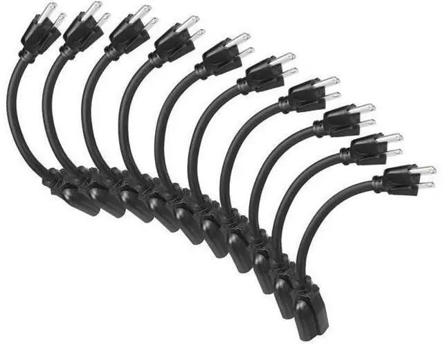 Main image of 10 Pack Short Extension Cord 1 Foot Power Cord 16 AWG SJTW Weatherproof Extension Cable for Indoor Outdoor Use 3 Prong Grounded Outlets Plugs NEMA 5-15P to NEMA 5-15R Black UL Listed
