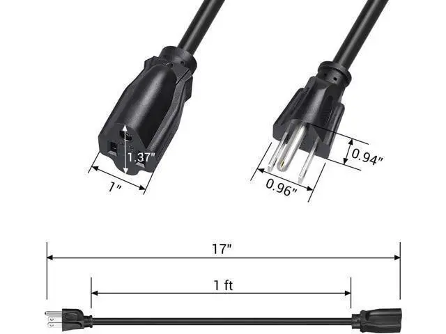 Alt view image 4 of 7 - 10 Pack Short Extension Cord 1 Foot Power Cord 16 AWG SJTW Weatherproof Extension Cable for Indoor Outdoor Use 3 Prong Grounded Outlets Plugs NEMA 5-15P to NEMA 5-15R Black UL Listed