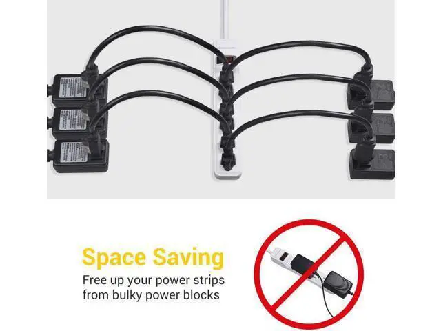 Alt view image 5 of 7 - 10 Pack Short Extension Cord 1 Foot Power Cord 16 AWG SJTW Weatherproof Extension Cable for Indoor Outdoor Use 3 Prong Grounded Outlets Plugs NEMA 5-15P to NEMA 5-15R Black UL Listed