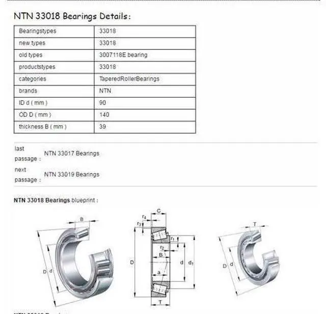 Alt view image 2 of 5 - NTN 4T-33018 Tapered Roller Bearing 90x140x39mm