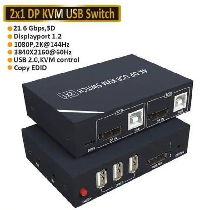 Main image of 2022 4K 60Hz KVM Switch 2 Port 4K USB Switch KVM Switcher for Sharing Printer Keyboard Mouse TV KVM Splitter Switch