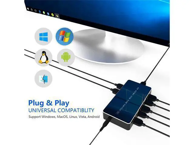 Alt view image 3 of 4 - 2022 4K 60Hz KVM Switch 2 Port 4K USB Switch KVM Switcher for Sharing Printer Keyboard Mouse TV KVM Splitter Switch