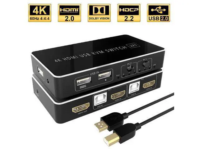 Alt view image 4 of 4 - 2022 4K 60Hz KVM Switch 2 Port 4K USB Switch KVM Switcher for Sharing Printer Keyboard Mouse TV KVM Splitter Switch