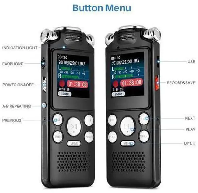 Alt view image 2 of 7 - 16GB digital recorder with variable speed playback, audio recorder, HD noise reduction dual microphone, MP3 player, for lectures, meetings, interviews noise reduction recording