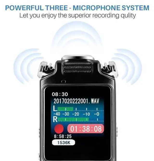 Alt view image 4 of 7 - 16GB digital recorder with variable speed playback, audio recorder, HD noise reduction dual microphone, MP3 player, for lectures, meetings, interviews noise reduction recording