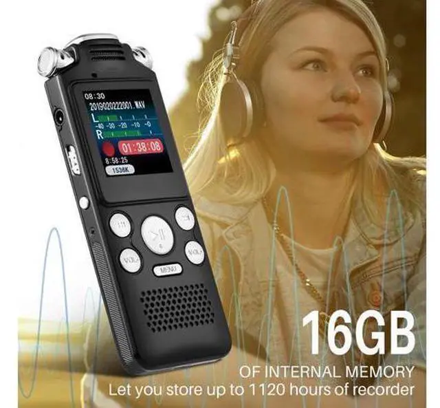 Alt view image 5 of 7 - 16GB digital recorder with variable speed playback, audio recorder, HD noise reduction dual microphone, MP3 player, for lectures, meetings, interviews noise reduction recording