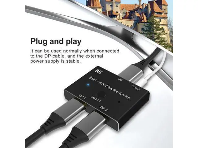 Alt view image 2 of 5 - Displayport 8K DP 1.4 Splitter Switch 2 Ports Bi-Direction 8K@60Hz 4K@144Hz Converter Ultra HD 8K 3D HDCP For KVM Switch