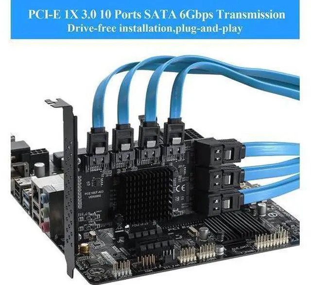 Alt view image 4 of 7 - PCIE 1X SATA Card 10 Ports,6 Gbps SATA 3.0 Controller PCIe Expansion Card,Non-Raid,Support 10 SATA 3.0 Devices,with Low Profile Bracket and 10 SATA Cables(Chip:ASM1166)