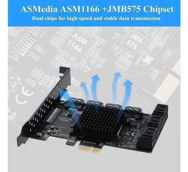 Alt view image 5 of 7 - PCIE 1X SATA Card 10 Ports,6 Gbps SATA 3.0 Controller PCIe Expansion Card,Non-Raid,Support 10 SATA 3.0 Devices,with Low Profile Bracket and 10 SATA Cables(Chip:ASM1166)