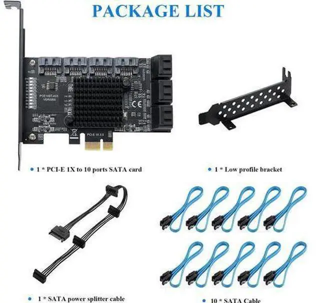 Alt view image 7 of 7 - PCIE 1X SATA Card 10 Ports,6 Gbps SATA 3.0 Controller PCIe Expansion Card,Non-Raid,Support 10 SATA 3.0 Devices,with Low Profile Bracket and 10 SATA Cables(Chip:ASM1166)