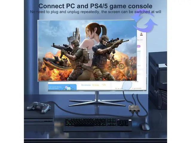 Alt view image 4 of 5 - Switcher 2 in 1 out 3 Port KVM Adapter 8K@60Hz 4K@120Hz 2x1 HD Audio video Switch for PS5 PS4 Xbox Projectors