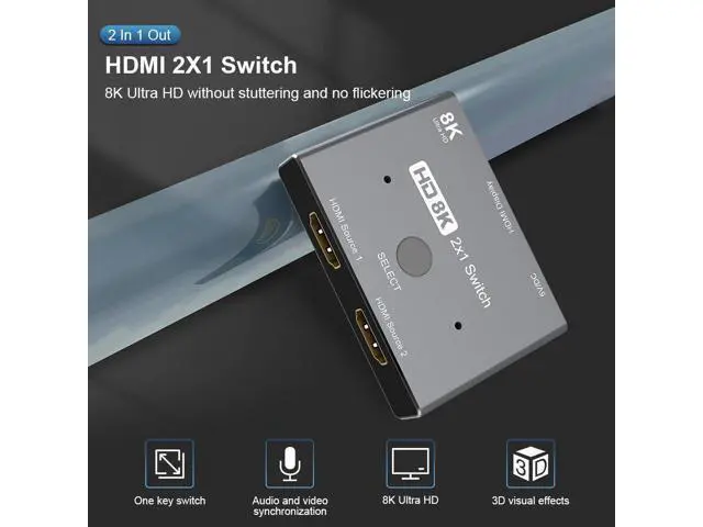 Alt view image 5 of 5 - Switcher 2 in 1 out 3 Port KVM Adapter 8K@60Hz 4K@120Hz 2x1 HD Audio video Switch for PS5 PS4 Xbox Projectors