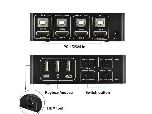 Alt view image 2 of 6 - 4K Universal 4 Port USB for For Mouse Keyboard Computer Hub Sharing Scanner With Indicate Light KVM Switcher Aluminum Alloy(USB)