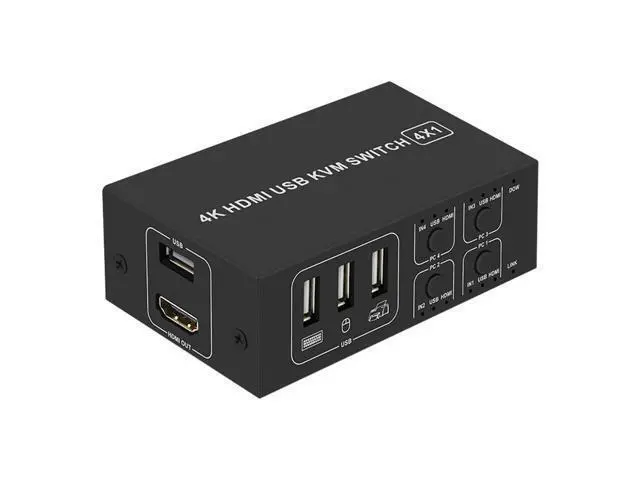 Alt view image 6 of 6 - 4K Universal 4 Port USB for For Mouse Keyboard Computer Hub Sharing Scanner With Indicate Light KVM Switcher Aluminum Alloy(USB)