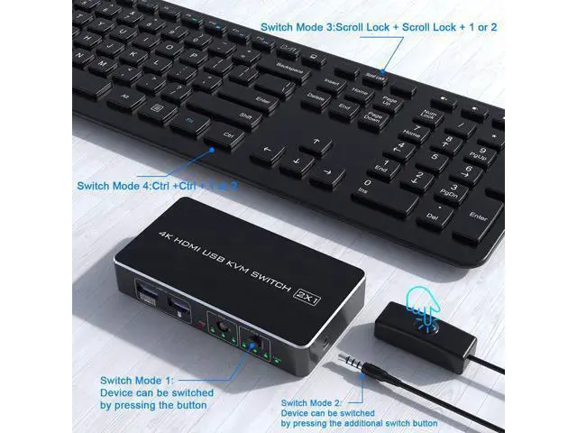 Alt view image 3 of 7 - KVM Switch HDMI 2 Port Box Rocketek 2 USB 2.0 Hub Share 2 Computers to One HD Monitor 4K@30Hz KVM Switcher Adapter USB Switch Support Wireless Keyboard and Mouse Connections with 2 USB Cable