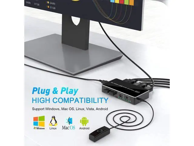 Alt view image 4 of 7 - KVM Switch HDMI 2 Port Box Rocketek 2 USB 2.0 Hub Share 2 Computers to One HD Monitor 4K@30Hz KVM Switcher Adapter USB Switch Support Wireless Keyboard and Mouse Connections with 2 USB Cable