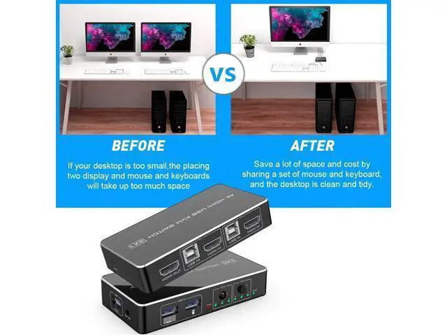 Alt view image 6 of 7 - KVM Switch HDMI 2 Port Box Rocketek 2 USB 2.0 Hub Share 2 Computers to One HD Monitor 4K@30Hz KVM Switcher Adapter USB Switch Support Wireless Keyboard and Mouse Connections with 2 USB Cable