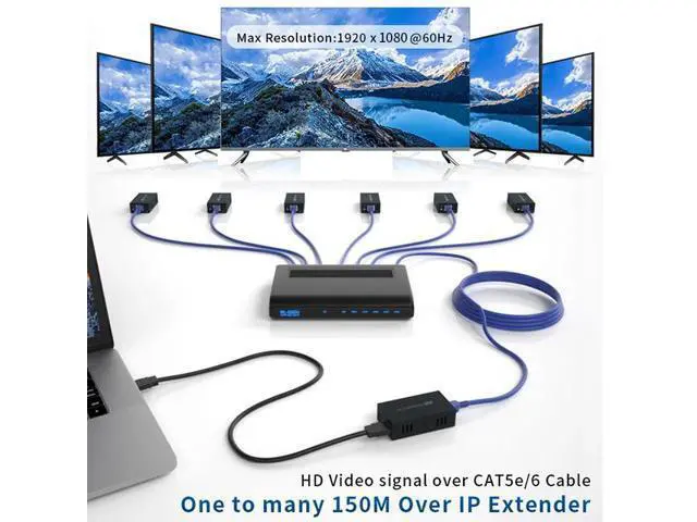 Alt view image 5 of 6 - (AU Plug)(1 RX only)150M HDMI Extender over IP By Single Cat5e/6 Cable 1080P HDMI IP Extender One to Multiple Monitors via Ethernet Switch for PC TV