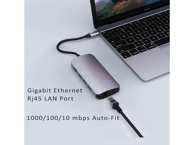 Alt view image 2 of 6 - USB C Hub Ethernet Port USB C Adapter GIGABIT 1000M Rj45 8in1 multiport 60W Fast charging-4K HD-MI to 5Gbps Data Transfer,SD/TF, USB C Hub_Flat