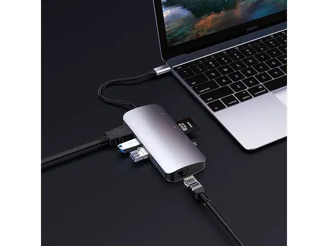 Alt view image 5 of 6 - USB C Hub Ethernet Port USB C Adapter GIGABIT 1000M Rj45 8in1 multiport 60W Fast charging-4K HD-MI to 5Gbps Data Transfer,SD/TF, USB C Hub_Flat