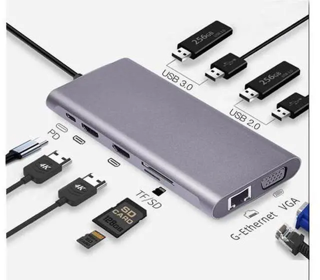 Main image of 11in1 USB C Hub, Type-C laptop Docking station, Triple monitor, 4K display, compatible with Windows, MacOS, Tek-sailing TSDS1101