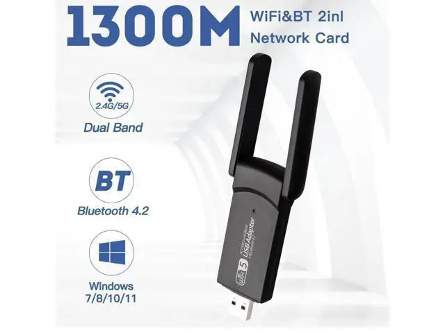 Main image of 1300Mbps USB Wifi Adapter Bluetooth 4.2 Dual Band 5Ghz&2.4Ghz USB Dongle Network Card Antenna Wireless AC For Windows 7/8/10