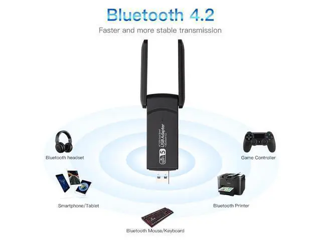 Alt view image 2 of 6 - 1300Mbps USB Wifi Adapter Bluetooth 4.2 Dual Band 5Ghz&2.4Ghz USB Dongle Network Card Antenna Wireless AC For Windows 7/8/10