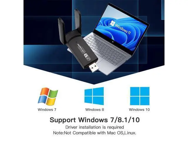 Alt view image 3 of 6 - 1300Mbps USB Wifi Adapter Bluetooth 4.2 Dual Band 5Ghz&2.4Ghz USB Dongle Network Card Antenna Wireless AC For Windows 7/8/10