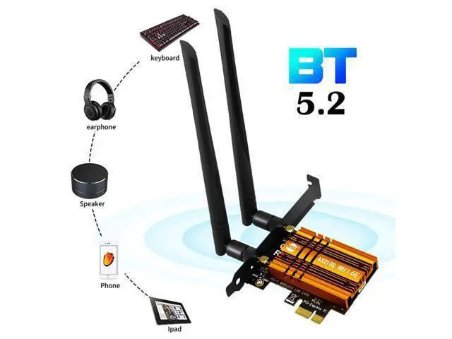 Alt view image 3 of 3 - 5374M Tri Band Wireless Desktop PCIe Intel AX210 Card 802.11ax 2.4G/5G/6G Bluetooth5.2 PCI Express WiFi 6 E Adapter Network Card