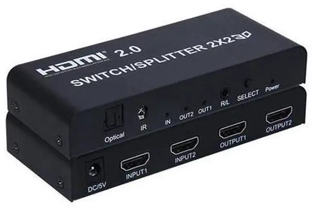 Main image of 2x2 HDMI 2.0 Switch Switcher Splitter 4K @ 60Hz YUV 4:4:4 Optical SPDIF + 3.5mm Jack Audio Extractor with IR Remote Control