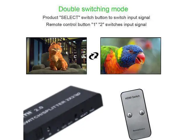 Alt view image 4 of 7 - 2x2 HDMI 2.0 Switch Switcher Splitter 4K @ 60Hz YUV 4:4:4 Optical SPDIF + 3.5mm Jack Audio Extractor with IR Remote Control