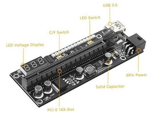 Alt view image 4 of 6 - PCIE Riser for Video Card Graphic Card GPU 6P Power Supply Cabo Riser PCI Express X16 Adapter for Bitcoin Miner Antminer Mining