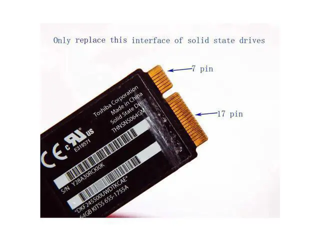 Alt view image 6 of 6 - 10 pieces 64GB 128GB 256GB 512GB M.2 NGFF SSD + Adapter Card Replace 2012 MacBook Air A1465 A1466 64G 128G 256G 512G SSD Adapter