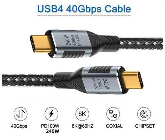 Alt view image 3 of 5 - NFHK USB-C 240W USB4 Cable 40Gbps USB3.1 100W 8K@60Hz 5K USB4.0 Compatible with Thunderbolt3/4 50CM