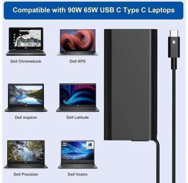 Alt view image 3 of 7 - New 130W USB C Charge Replacement for Dell Laptop Charge Latitude 3520 5420 5520 5540 5550 7420 Inspiron 14 16 7620 Type C Dell Type C AC Adapter Power Cord