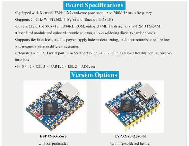 Alt view image 3 of 5 - ESP32-S3 Mini Development Board, Based on ESP32-S3FH4R2 Dual-Core Processor, 240MHz Running Frequency, Support 2.4GHz Wi-Fi & Bluetooth 5, Onboard 4MB Flash Memory/2MB PSRAM-(3PCS)