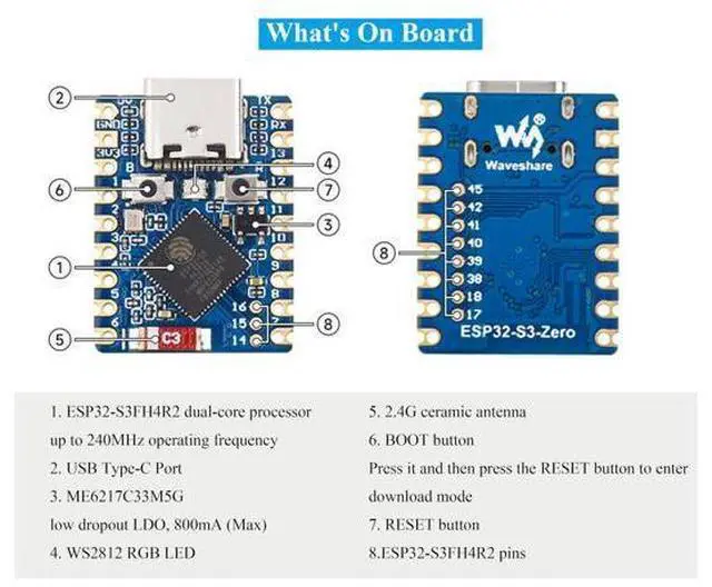 Alt view image 5 of 5 - ESP32-S3 Mini Development Board, Based on ESP32-S3FH4R2 Dual-Core Processor, 240MHz Running Frequency, Support 2.4GHz Wi-Fi & Bluetooth 5, Onboard 4MB Flash Memory/2MB PSRAM-(3PCS)
