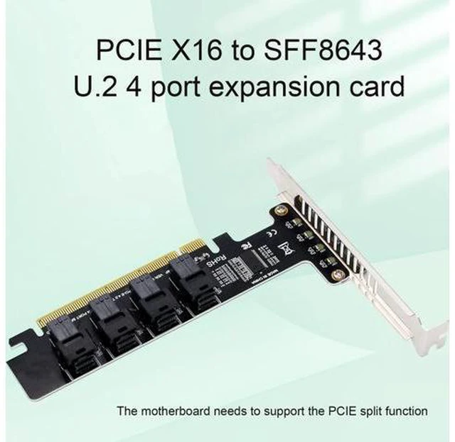 Alt view image 2 of 5 - U.2 PCIE Expansion Card, PCIE to U.2 Adapter Card, PCIE X16 to 4 Port U.2 NVME SFF-8643/8639 Expansion Cards with LED Indicator PCIE 4.0 Card PH49-4P