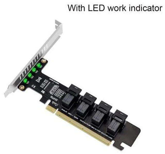 Alt view image 4 of 5 - U.2 PCIE Expansion Card, PCIE to U.2 Adapter Card, PCIE X16 to 4 Port U.2 NVME SFF-8643/8639 Expansion Cards with LED Indicator PCIE 4.0 Card PH49-4P