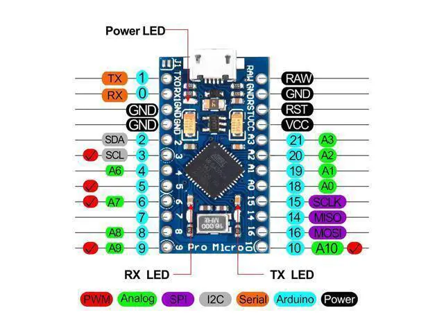 Alt view image 5 of 5 - DEVMO 2PCS Pro Micro ATmega32U4 5V 16MHz Micro-USB Development Module Board with 2 Row pin Header Compatible ard-uino Leonardo Replace ATmega328 Pro Mini