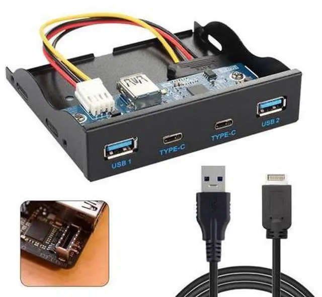 Main image of USB 3.0 HUB 4 Ports & USB-C Front Panel Motherboard to USB 3.1 Front Panel Header Cable Cord for 3.5" Floppy Bay