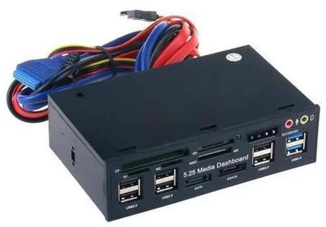 Main image of 5.25 Inch PC Media Dashboard Front Panel Audio With SATA eSATA 2 x USB 3.0 And 6 x USB 2.0 Hub SD TF MMC M2 CF MS Card Reader